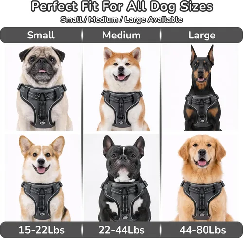 Miniatura 8 de Arnés de chaleco para perro sin tirones, nailon impermeable con forro suave y transpirable, pecho frontal reflectante, correa trasera ajustable