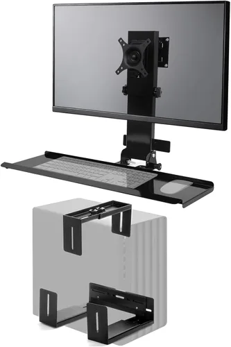 Miniatura 11 de Soporte de pared para monitor todo en uno con bandeja para teclado para Mac Mini y PC pequeñas; soporte de pared para monitor y teclado para Negro