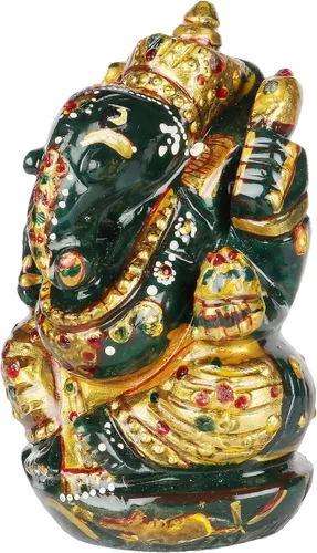 Miniatura 4 de Estatua de Ganesha de jade verde, estatua de piedra preciosa natural, Hancarved Ganesha aprox. 2251.00 ct para templo casero