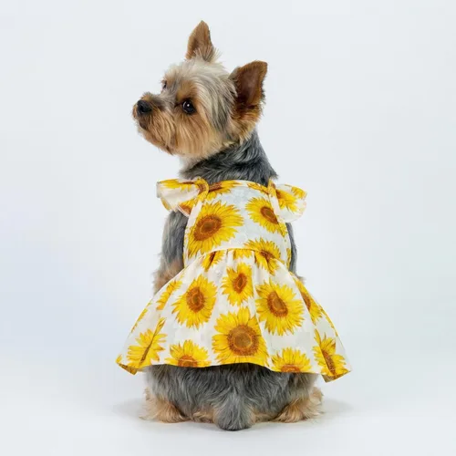 Miniatura 4 de Fitwarm Vestido de Girasol para Perro, Ropa para Perros Pequeños Hembra, Ropa para Gatos Mascotas, Blanco, Amarillo, Rojo, XS