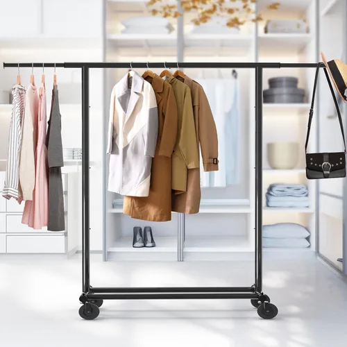Miniatura 4 de Simple Houseware - Perchero de ropa resistente, sostiene hasta 150 lbs, varilla extensible de 42 a 67 pulgadas, negro