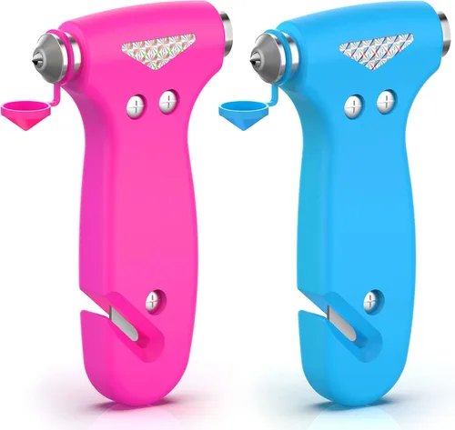 Miniatura 11 de THINKWORK Martillo de seguridad para automóvil de regalo para mujeres, herramienta tres en uno con rompeventanas y cortador de cinturón de 2-Rosa