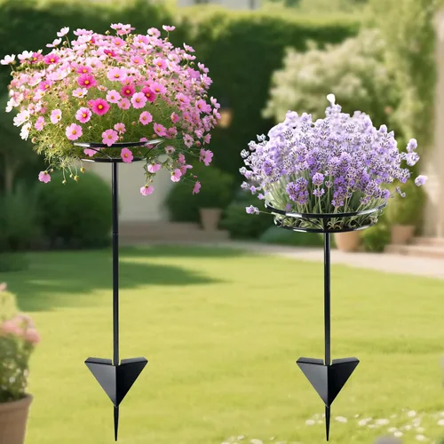 Miniatura 2 de Tellingyou Paquete de 2 soportes ajustables para macetas para exteriores, soportes de metal para plantas al aire libre, soporte versátil
