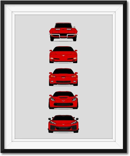 Miniatura 10 de Custom Car Posters Póster hecho a mano compatible con Chevy Corvette Z06 Generations e impresión de Chevrolet Corvette C2 C5 C6 C7 C8 Z15 Multi