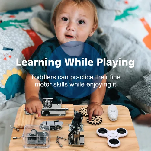 Miniatura 4 de Pithfor Tabla Ocupada de Madera Montessori para Niños de 1, 2, 3, 4 Años, Juguetes Sensoriales para Bebés y Niños Pequeños, para Habilidades Motoras