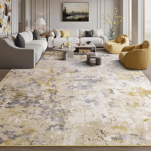 Miniatura 40 de Kelarea Alfombra lavable para sala de estar, 5 x 7 antideslizante, alfombras modernas abstractas color beige, alfombra de pelo bajo fácil