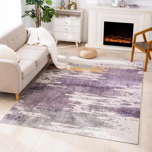 Miniatura 23 de Carvapet 9x12 Alfombras grandes para sala de estar y dormitorio, alfombra moderna lavable azul de pelo bajo con respaldo de goma, plegable, alfombra