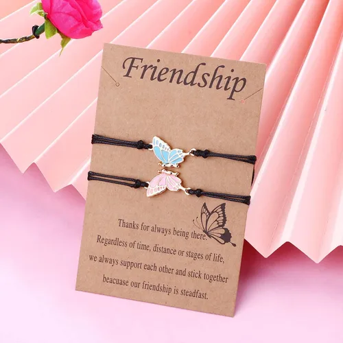Miniatura 5 de MJartoria Juego de collar y pulseras para mejores amigos, collar y pulseras de la amistad de mariposa de 2 corazones, collar a juego, pulseras