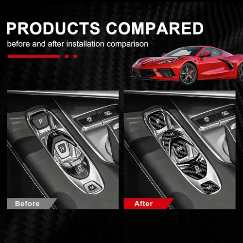 Miniatura 3 de Cubierta de fibra de carbono, para botón de palanca de cambios de automóvil, para consola central C8, decoración para Chevrolet Corvette C8 2020
