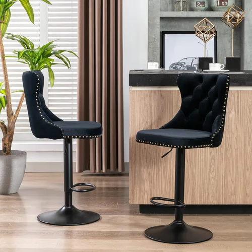 Miniatura 13 de Polibi Taburetes de bar giratorios, 2 piezas, altura del asiento ajustable de 25 a 33 pulgadas, sillas de bar tapizadas modernas con botón copetudo