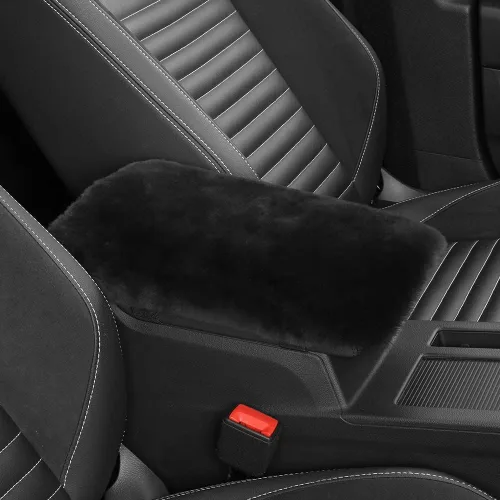 Miniatura 22 de IRIWOOL - Funda de reposabrazos de piel de oveja, cubierta de reposabrazos de auto, cojín suave de consola para coche, cubierta de consola central