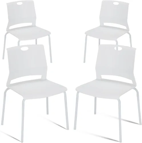 Miniatura 10 de Juego de 4 sillas apilables negras, modernas sillas de oficina para invitados, sillas de comedor apilables, silla de plástico para sala