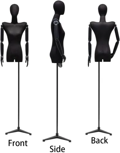 Miniatura 7 de Adjustable Black Female Mannequin Dress Form, 65.7-87.4 inch, Detachable Arms & Head, Size S/Small, Perfect for Jewelry Display & Fashion Retail