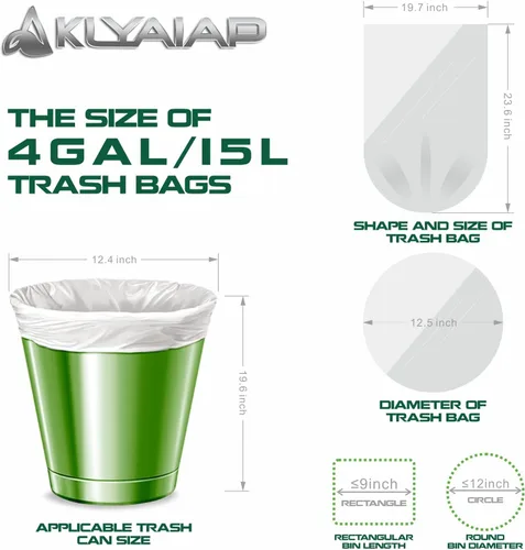 Miniatura 5 de 220 bolsas de basura pequeñas biodegradables de 4 galones, resistentes a desgarros y fugas, sin perfume, para el hogar y la cocina, 5 rollos