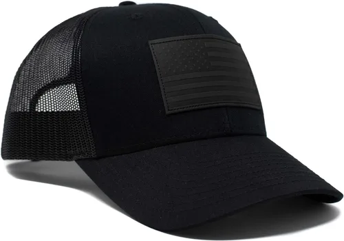 Miniatura 2 de Sombrero de bandera estadounidense Sombrero de cuero con parche de malla en la parte trasera para hombres y mujeres, sombrero de camionero