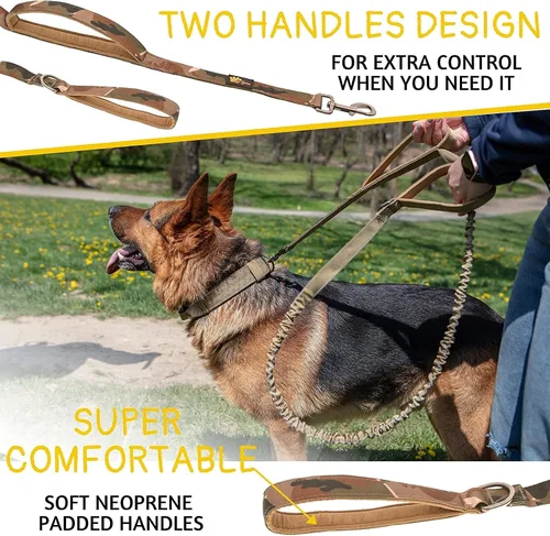 Miniatura 3 de ADITYNA Correa táctica elástica para perro de 6 pies - 7.5 pies – Correa de absorción de golpes con 2 asas acolchadas, cierre de metal, cinturón
