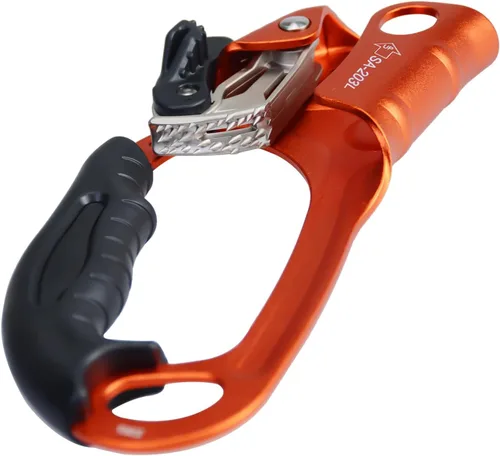 Miniatura 6 de Ascensor de mano CE, equipo de engranaje de rapel de 308.6 lbs con mango de goma ergonómico para arbolista de árboles de escalada en roca, Izquierda