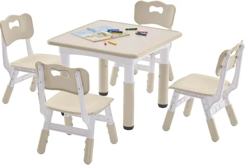 Miniatura 9 de DOREROOM Juego de mesa y 2 sillas para niños, mesa y sillas para niños pequeños de altura ajustable con escritorio de graffiti, 23.6 pulgadas