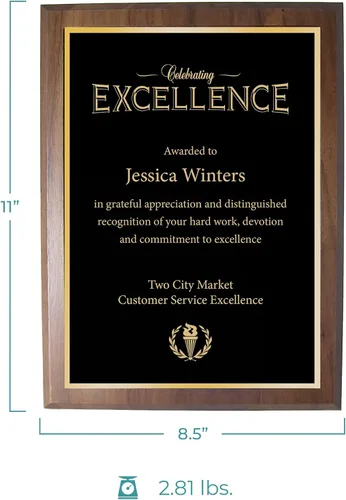 Miniatura 4 de Baudville Placa grabada, premio prestigioso, tamaño completo, paisaje, 8.5 x 11 pulgadas, negro/oro, premio para empleados, grabado Retrato de oro