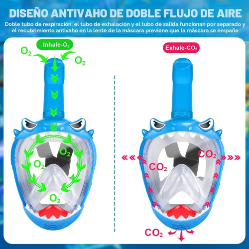Miniatura 5 de Full Face Snorkel Mask for Kids with 180° Panoramic View, Snorkeling Set Featuring Anti-Leak and Anti-Fog Foldable Dry Top Design for Safe