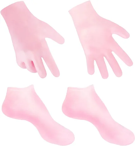 MoyRetty Juego de 2 pares de calcetines hidratantes con guante, calcetines de spa de gel de silicona para piel seca y agrietada, calcetines de talón