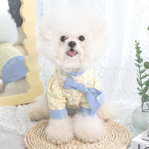 Miniatura 5 de Vestidos de princesa para perro, falda de cachorro con encaje y lazo bordado para niña, ropa de gato, boda, fiesta de cumpleaños Azul