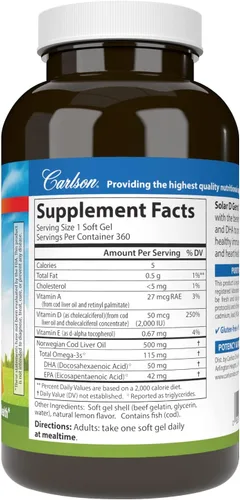 Miniatura 2 de Carlson - Gemas solares D, suplemento de vitamina D3 y Omega-3, 2000 UI (50 mcg) de vitamina D3, 115 mg de Omega-3 EPA y DHA Suplemento, capturado