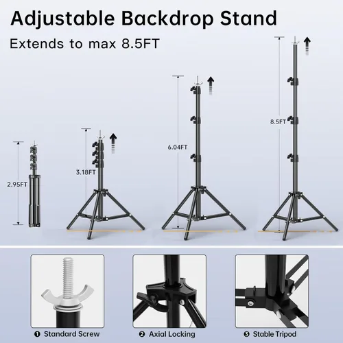 Miniatura 2 de BEIYANG Kit de soporte de fondo de fotos de 8.5 x 10 pies, kit de sistema de soporte de fondo ajustable con bolsa de transporte, para fotografía