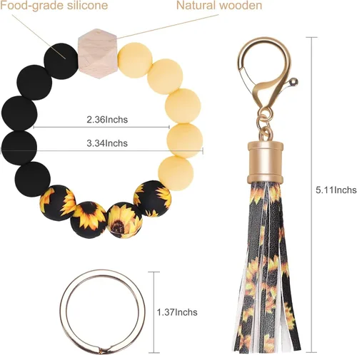 Miniatura 2 de Weixiltc Llavero de pulsera para mujer, pulsera de cuentas de silicona, llavero para llaves de coche