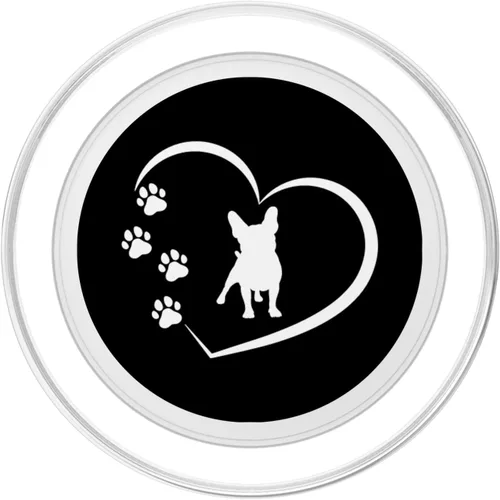 Miniatura 2 de Bulldog francés con huellas de patas y corazón sobre fondo negro PopSockets MagSafe PopGrip para iPhone