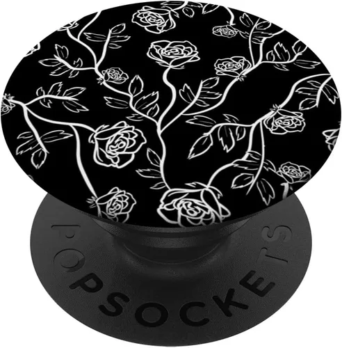 Rose Bush | Rose Petals | Thorn Leaves | Black White PopSockets Standard PopGrip