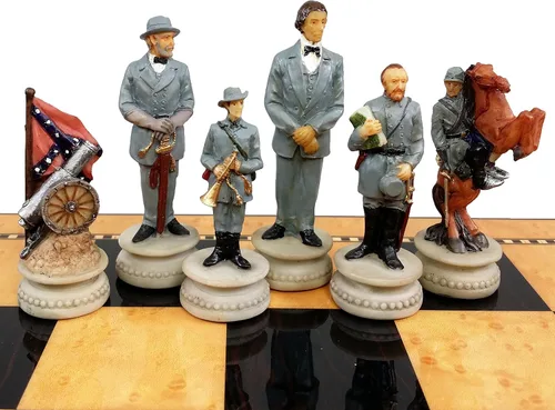 Miniatura 3 de HPL Juego de ajedrez de generales de la guerra civil estadounidense con 17 pulgadas de alto nogal oscuro y tablero de almacenamiento brillante
