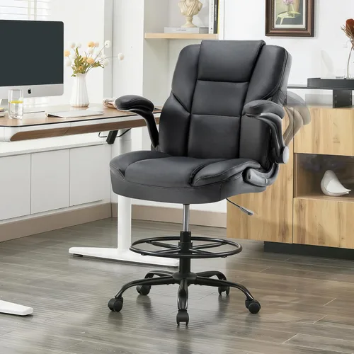 Silla de dibujo de 500 libras, silla de oficina alta para escritorio de pie, silla de oficina ejecutiva de piel sintética alta con reposabrazos