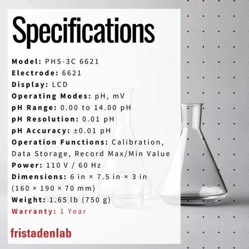 Miniatura 6 de Fristaden Lab Medidor de pH de sobremesa USA Company Electrodo 6621 para alimentos y frutas semi-blandos Alta precisión (0.01 pH) Soluciones