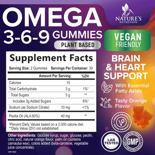 Miniatura 2 de Gomitas Omega 3 6 9 – Suplemento vegano Omega 3 Gomitas – Aceite de ácidos grasos esenciales 369 Complejo de apoyo cardíaco y apoyo cerebral