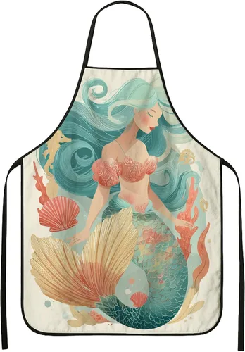 Fanciful - Delantal de sirena para cocinar, diseño de fantasía acuática, delantal de cocina para barbacoa, jardinería y trabajo de chef