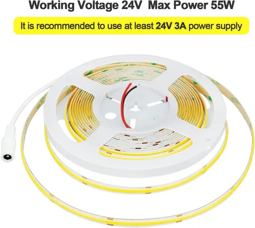 Miniatura 4 de Tira de Luces LED COB de 24V Blanco Cálido 3000K 5M/16.4ft 2400LEDs 4500Lm Brillo Uniforme CRI 93+ Flexible IP20 No Impermeable Luces de Cinta LED