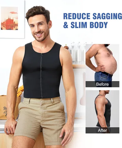 Miniatura 4 de Eleady Compression Shirts for Men Zipper Vest Body Shaper Slimmer Undershirts