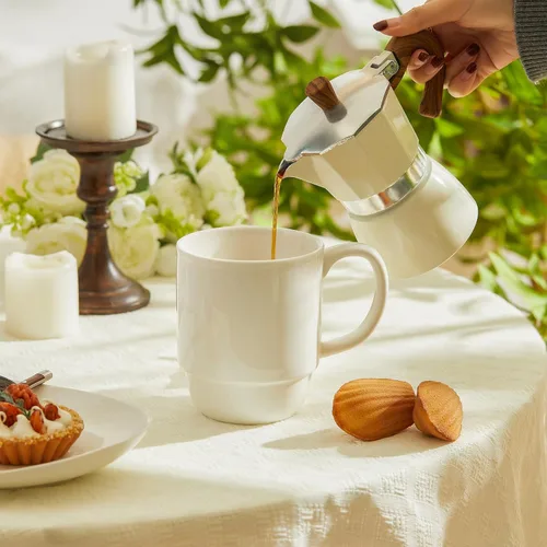Miniatura 6 de Sweese Juego de tazas grandes de 21 onzas, juego de 6 tazas apilables de porcelana, tazas de café con asa para café, té y bebidas calientes