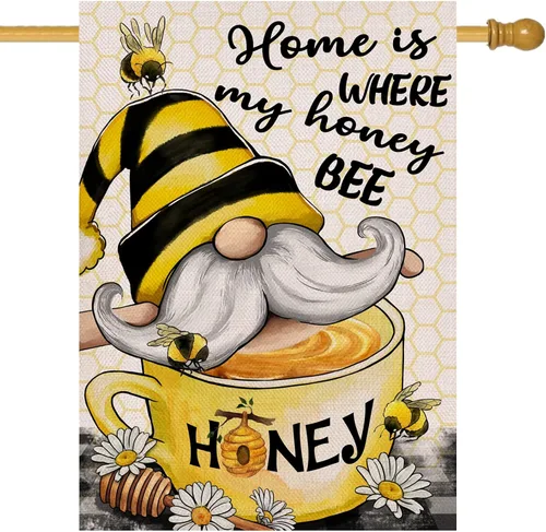 Miniatura 8 de Artofy Home is Where My Honey Bumble Bee Gnomo - Bandera decorativa para jardín, decoración exterior de primavera y verano, decoración exterior