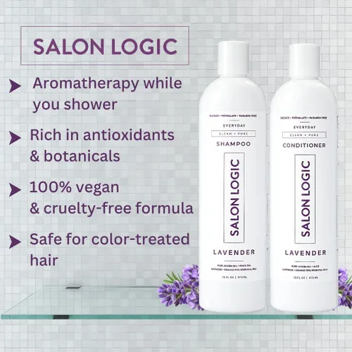 Miniatura 3 de SalonLogic Everyday Clean & Pure - Juego de champú y acondicionador, lavanda, calidad de salón, tratamiento de queratina, aroma natural, hidratante
