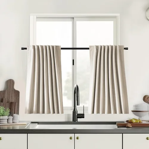 Miniatura 9 de UHITECH Cortinas cortas de lino de 24 pulgadas de largo para ventanas pequeñas de granja, cortinas opacas modernas para sala de estar, pestañas