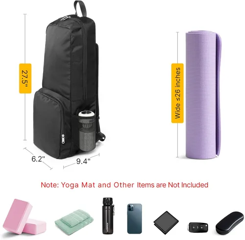 Miniatura 4 de Bolsa para esterilla de yoga, cierre de cremallera, bolsillos esenciales multifuncionales, para ejercicio, esterilla de yoga, mochila Negro