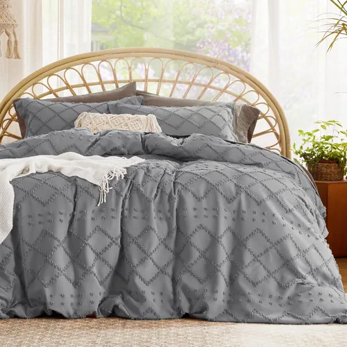 Miniatura 9 de Bedsure - Funda de edredón bohemia para niños, ropa de cama bohemia infantil, capitoné, para todas las estaciones, 2 piezas bordadas shabby chic