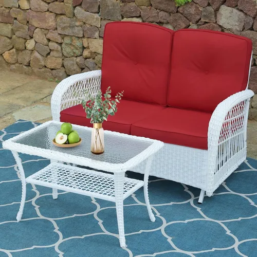 Miniatura 55 de VIVIJASON Silla mecedora de mimbre para exteriores, 2 piezas, sillas mecedoras de ratán para patio con cojines y marco de acero, muebles de mimbre