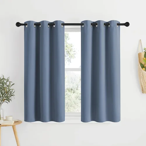 NICETOWN - Cortinas cortas opacas para cocina, paneles con aislamiento térmico y ojales, lisos,para dormitorio o cafetería (color azul piedra, 1