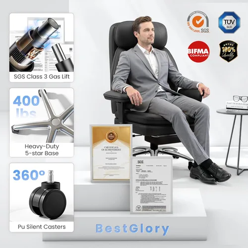 Miniatura 7 de BestGlory Silla de escritorio de oficina con soporte lumbar inflable, silla de oficina ergonómica [cojín y reposapiés mejorados de doble capa], Negro