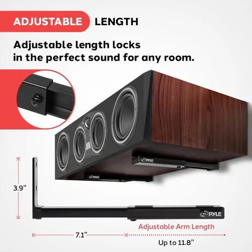 Miniatura 3 de Pyle Soportes ajustables de montaje en pared para altavoces, paquete de 2 brazos extensibles de acero para canal central, altavoces pequeños