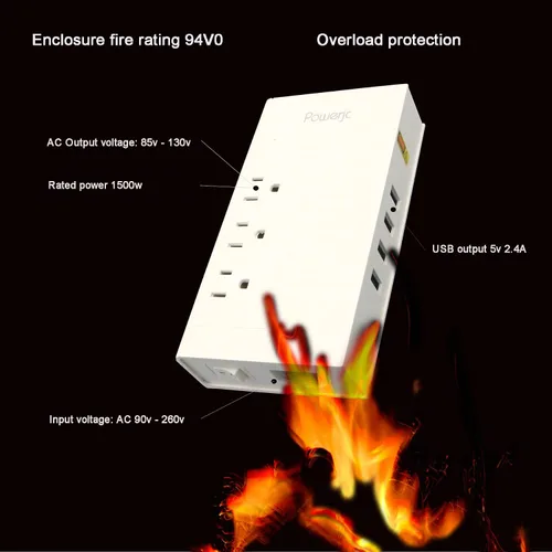 Miniatura 3 de Convertidor de voltaje de viaje Adaptador de corriente reductor de 220 V a 110 V Potencia nominal 1500 con 4 puertos de carga USB inteligentes ETL