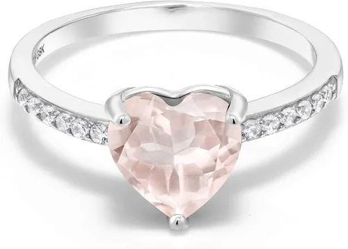 Miniatura 2 de Gem Stone King Anillo de compromiso de plata de ley 925 con cuarzo rosa para mujer forma de corazón de 190 quilates disponible en tallas 5 6 7 8 9